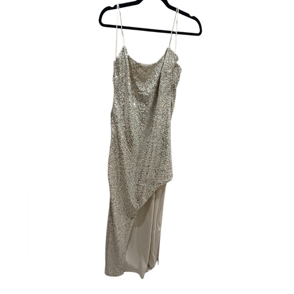Women’s thirty/thirty LA gold sequin dress high slit SZ XL NWT. Lots of stretch - Picture 2 of 4